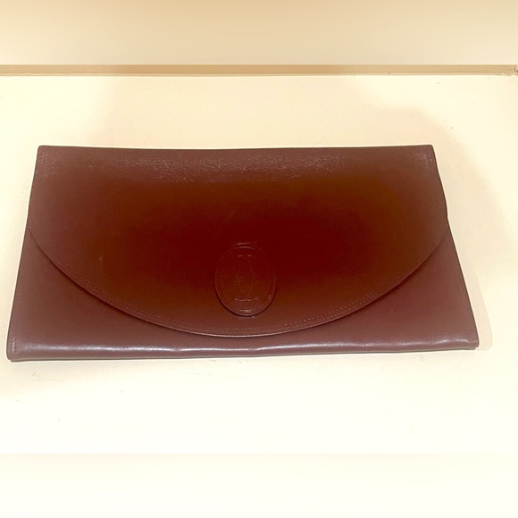 Large Leather Vintage Burgundy Cartier Clutch w/added carry chain